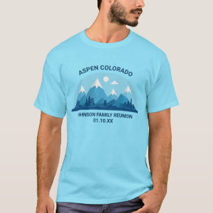Custom Winter Family Reunion Blue Snowy Mountain T-Shirt