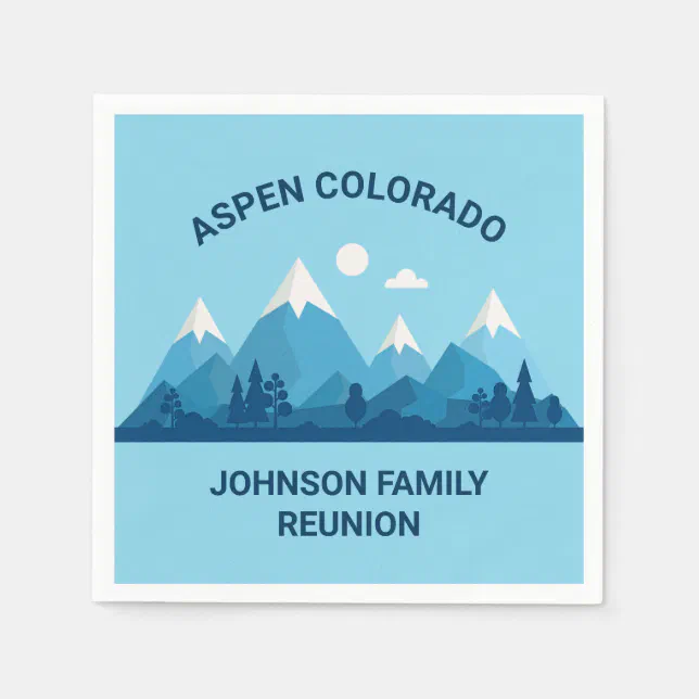 Custom Winter Family Reunion Party Blue Mountain Napkins Zazzle