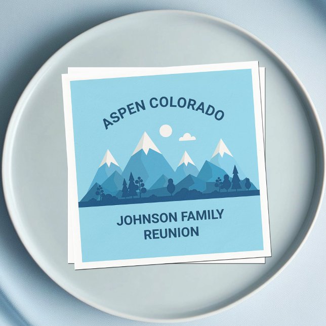 Custom Winter Family Reunion Party Blue Mountain Napkins (Creator Uploaded)