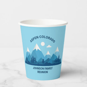 Custom Winter Family Reunion Party Blue Mountain Paper Cups