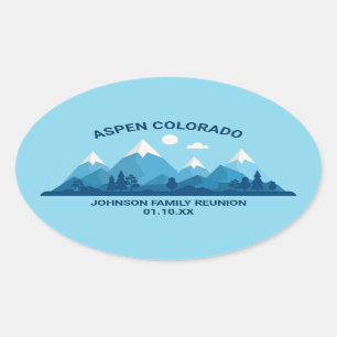 Custom Winter Family Reunion Party Snowy Mountain Oval Sticker