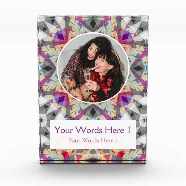 Custom Winter Gray Red Purple Star Christmas Gift Photo Block (Front)