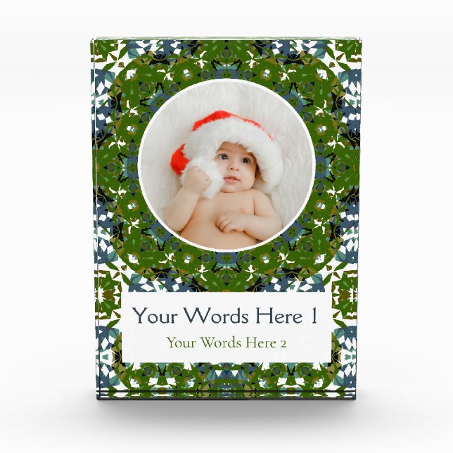 Custom Winter Green Gray Christmas Decor Gift Photo Block (Front)