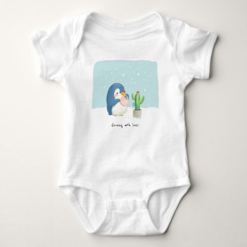 Custom Winter Penguin Gardener Growing with Love Baby Bodysuit