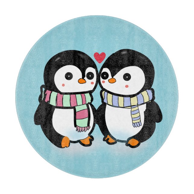 Custom Winter Penguin Love Cutting Board (Front)