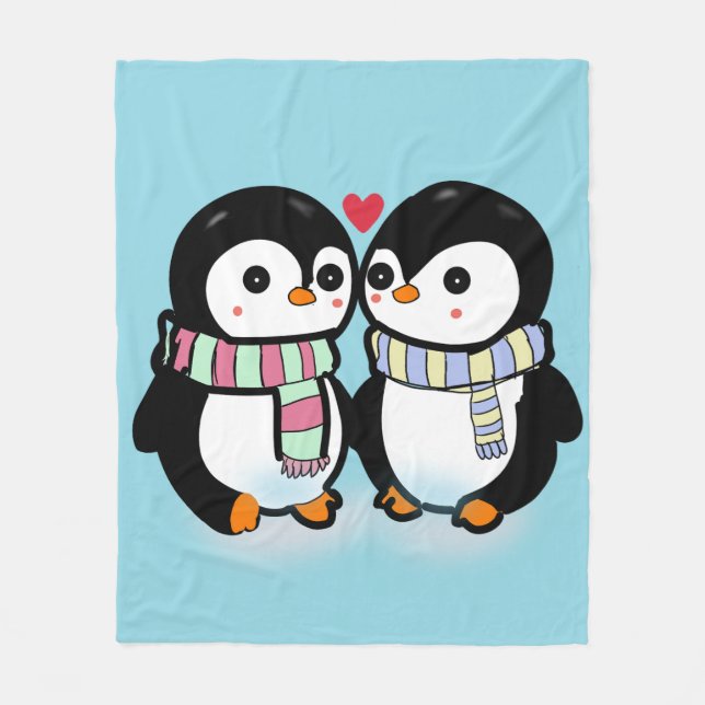 Custom Winter Penguin Love Fleece Blanket (Front)