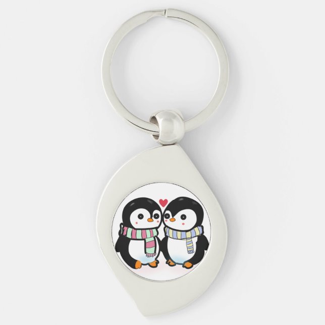 Custom Winter Penguin Love Keychain (Front)