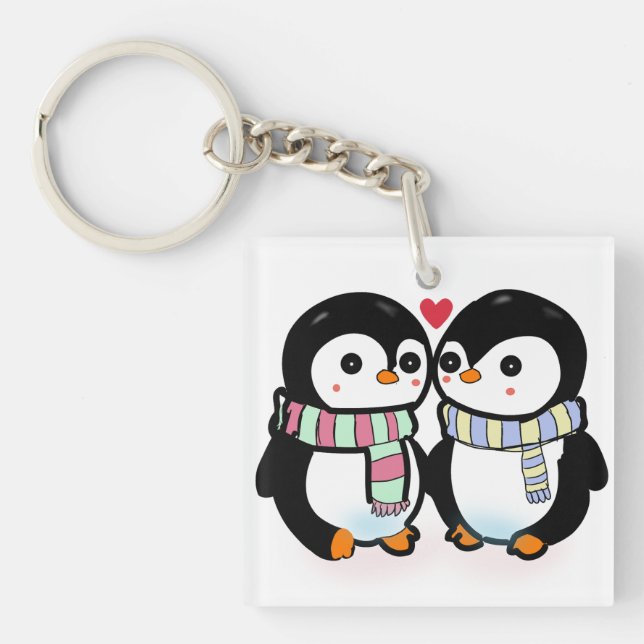 Custom Winter Penguin Love Keychain (Front)