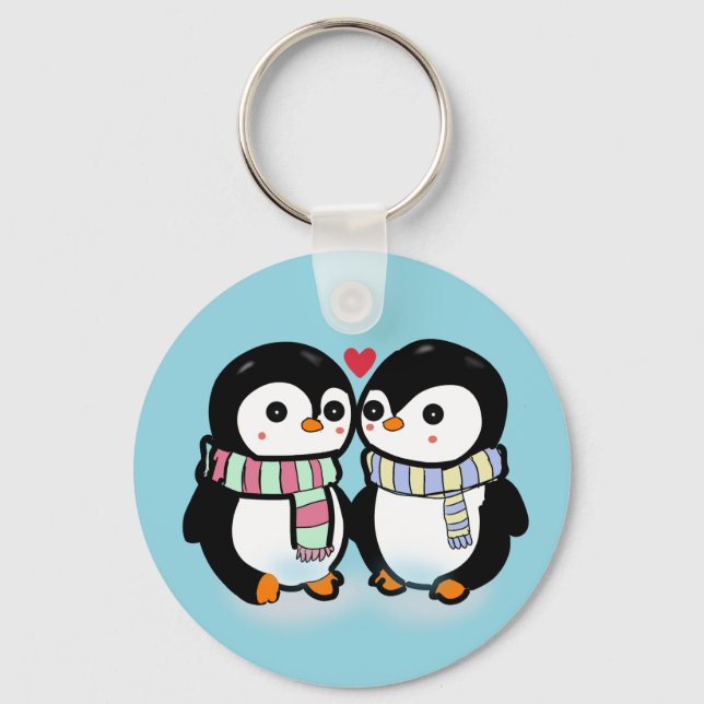 Custom Winter Penguin Love Keychain (Front)