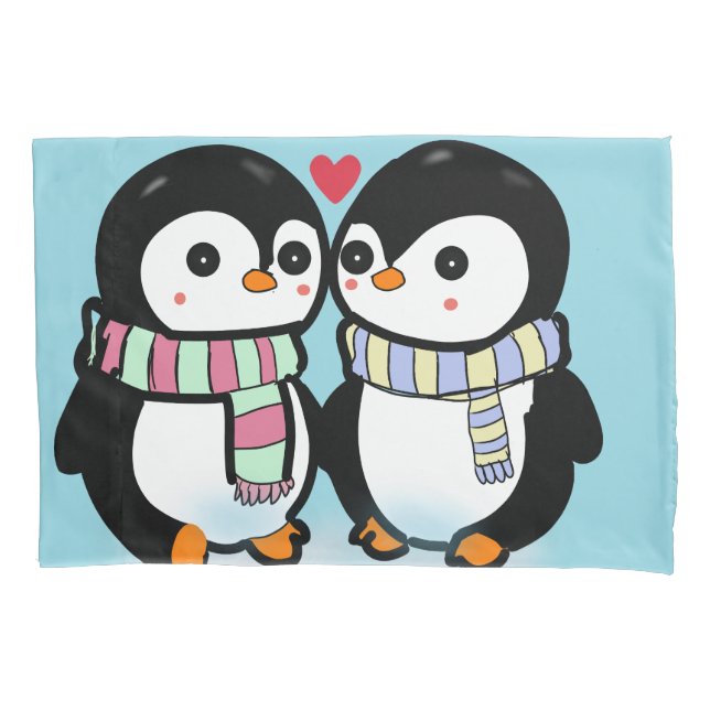 Custom Winter Penguin Love Pillow Case (Front)