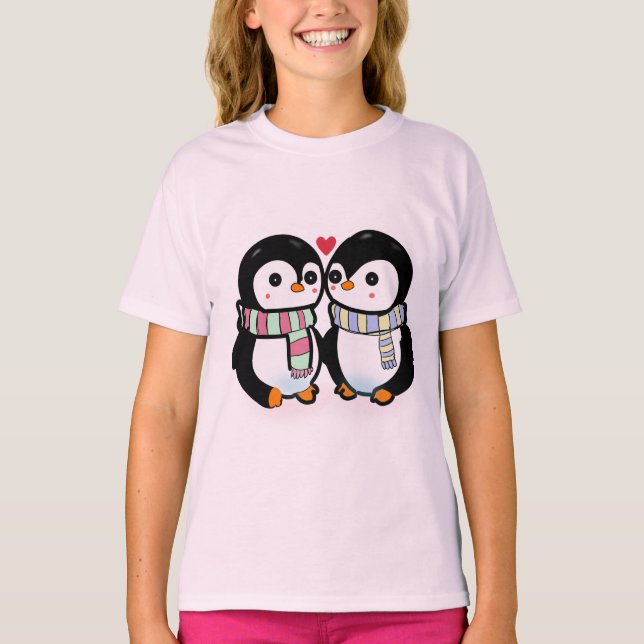 Custom Winter Penguin Love T-Shirt (Front)
