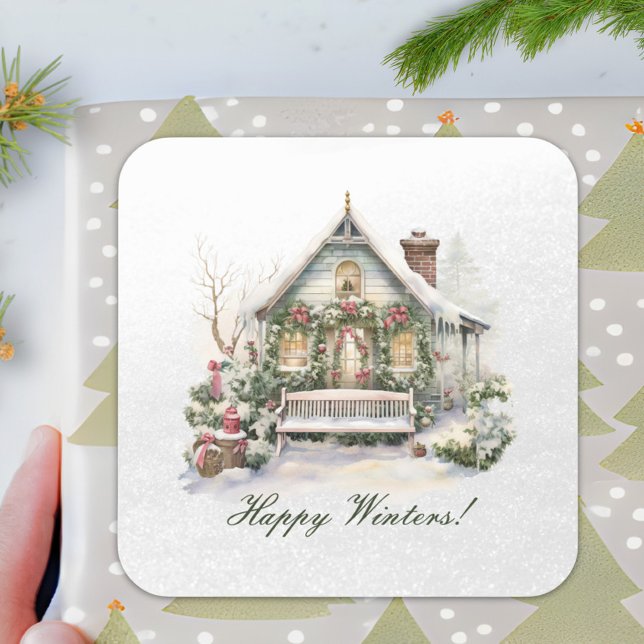 Custom Winter Scene Snowflake New Year Christmas Square Sticker (Creator Uploaded)