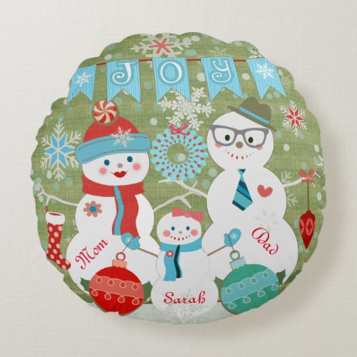 Custom Winter Snowmen Family Christmas Pillow