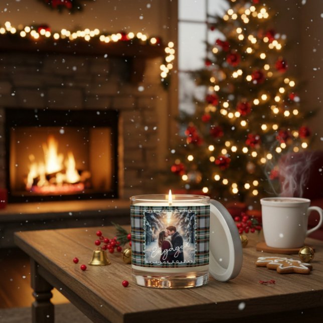 Custom Winter Tartan Engagement Photo Jar  Scented Candle (Creator Uploaded)