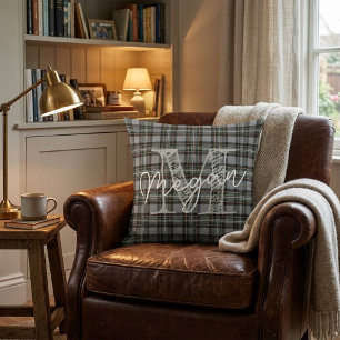 Custom Winter Tartan Pillow with Monogram