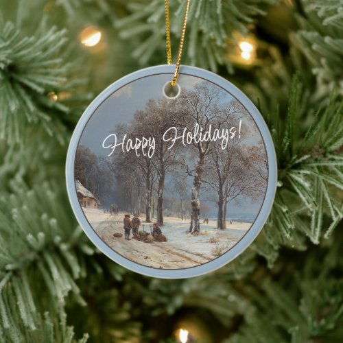 Custom Winter Wonderland Landscape Art Painting Ceramic Ornament