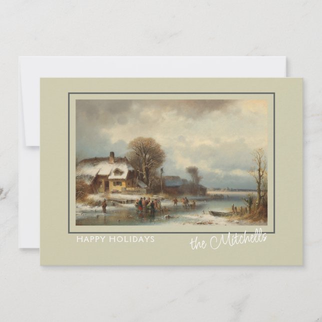 Custom Winter Wonderland Landscape Art Painting Holiday Card (Front)