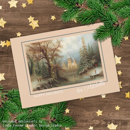 Custom Winter Wonderland Landscape Art Painting Holiday Card