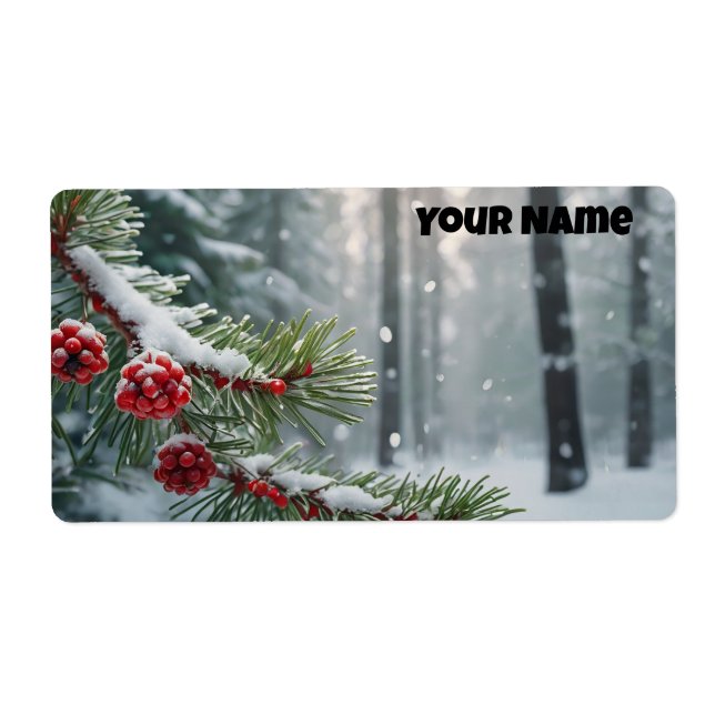 Custom Winter Wonderland | Pine & Berries Design Label (Front)