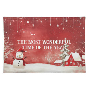 Custom Winter Wonderland Scene Christmas Snowman Cloth Placemat