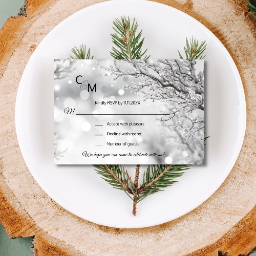 Custom Winter Wonderland Snow Scene RSVP Wedding