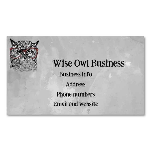Custom Wise Owl Bird Graphic Art Business Card Magnet (Front)