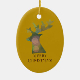 Custom Wish Christmas Reindeer on Bronze Gold Ceramic Ornament