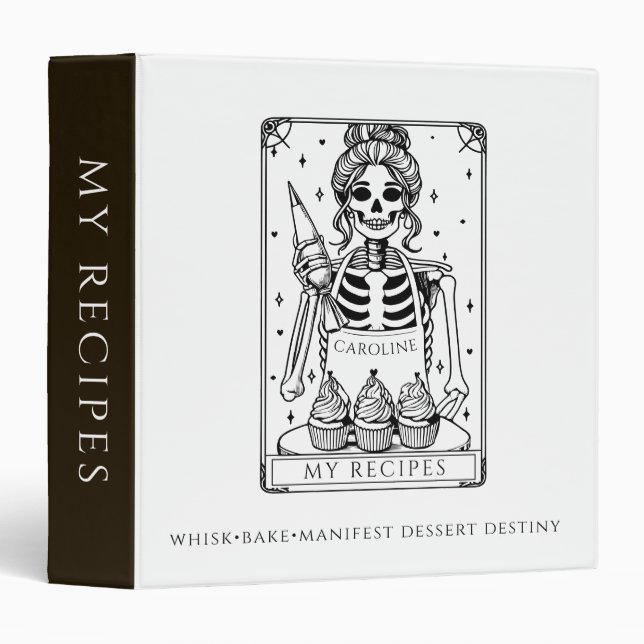 Custom Witchy Tarot Skeleton Funny Recipe Binder (Front/Spine)