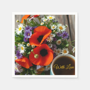 Custom "With Love" Cup of Coffee & Red Poppies Napkins