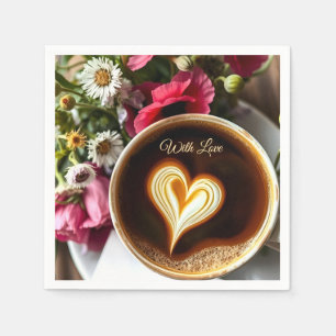 Custom "With Love" Cup of Coffee & Red Poppies Napkins