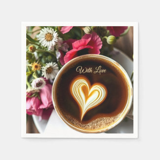 Custom "With Love"  Cup of Coffee & Red Poppies  Napkins