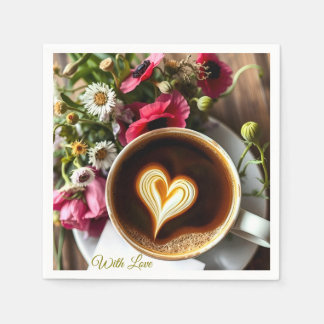 Custom "With Love"  Cup of Coffee & Red Poppies  Napkins