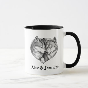 Custom Wolf Couple Names Personalized Mug