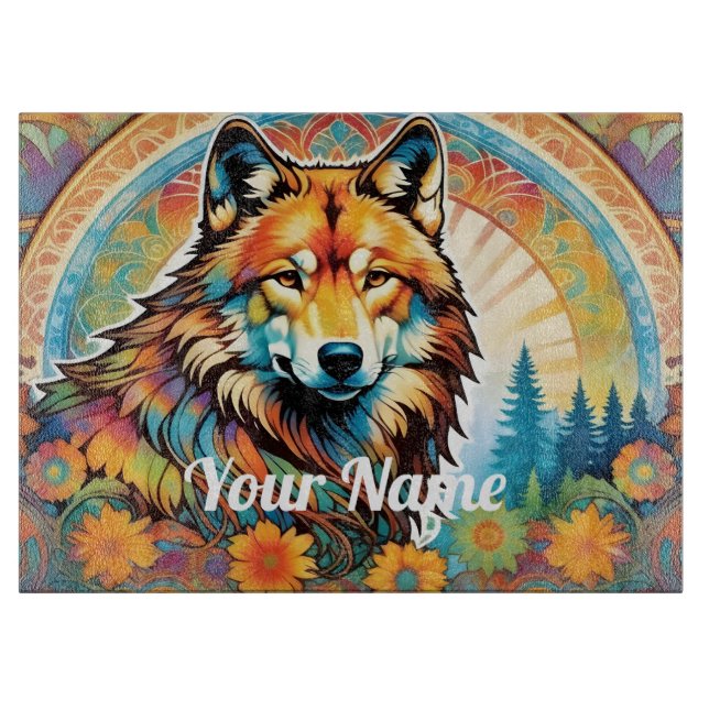 Custom Wolf Glass Cutting Board (Front)