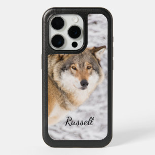 Custom wolf in a winter forest looking for a prey iPhone 15 pro case