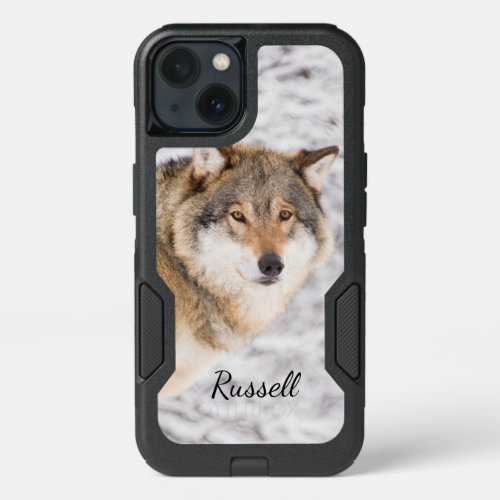 Custom wolf in a winter forest looking for a prey iPhone 13 case