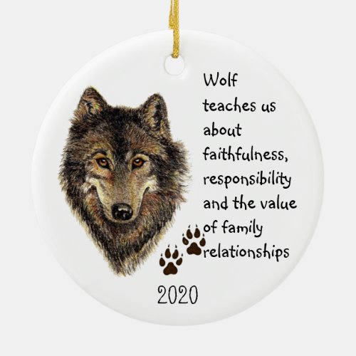Custom Wolf Totem Animal Guide Watercolor Nature Ceramic Ornament