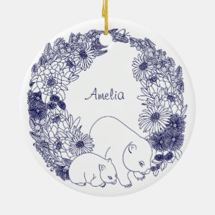 Custom Wombat Christmas Blue Ceramic Ornament
