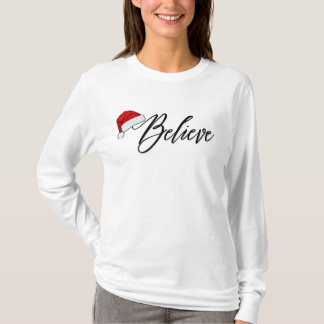 Custom Women Believe Merry Christmas Santa T-Shirt