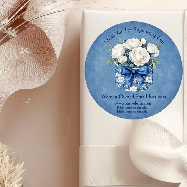 Custom Women Owned Floral Promotional Business  Classic Round Sticker (Creator Uploaded)