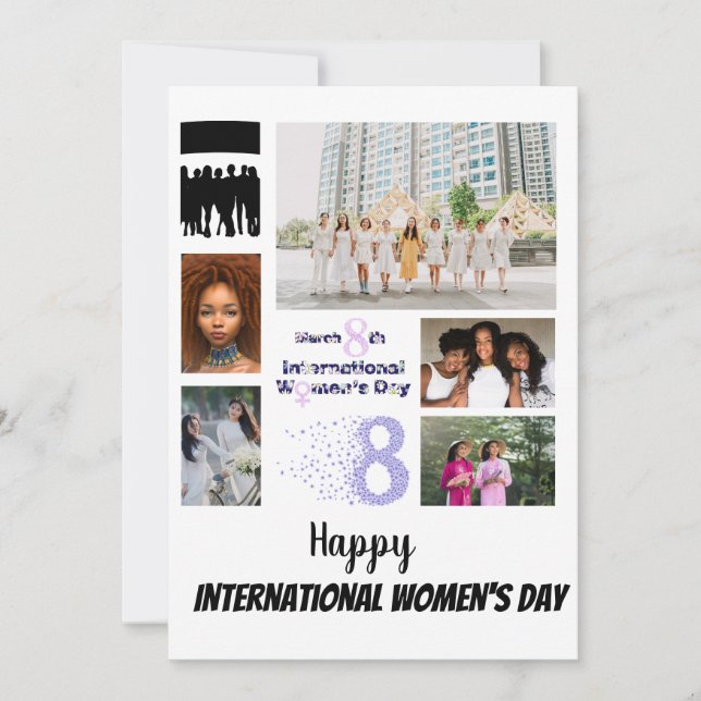 Custom Women's Day 8 Photo Collage   Invitation (Front)