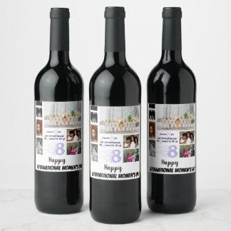 Custom Women's Day 8 Photo Collage Wine Label