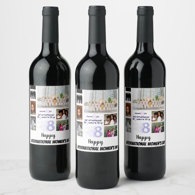 Custom Women's Day 8 Photo Collage   Wine Label (Bottles)