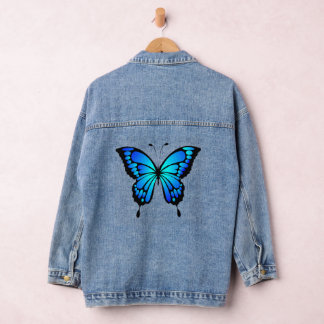 Custom Women's Denim Jean Jacket Butterfly 