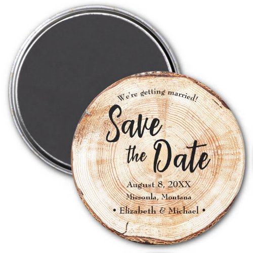 Custom Wood Bark Disk Rustic Wedding  Magnet