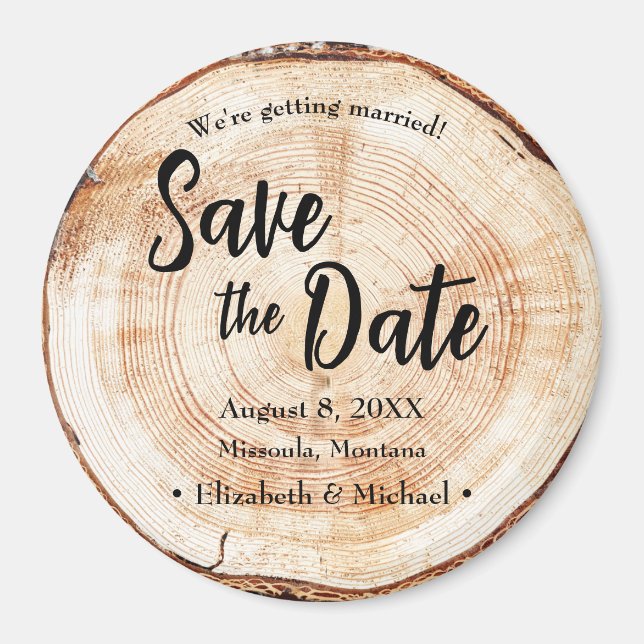 Custom Wood Bark Disk Rustic Wedding  Magnet (Front)