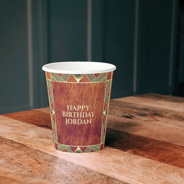 Custom Wood Brown Rustic & Manly Happy Birthday Paper Cups (Creator Uploaded)