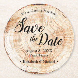 Custom Wood disc Save the Date Unique Wedding  Round Paper Coaster