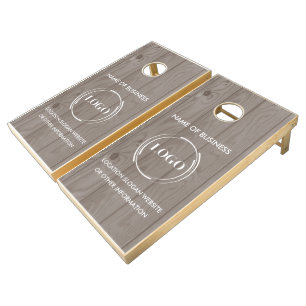 Custom Wood Grain Business Logo Cornhole Set