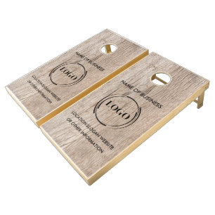 Custom Wood Grain Business Logo Cornhole Set